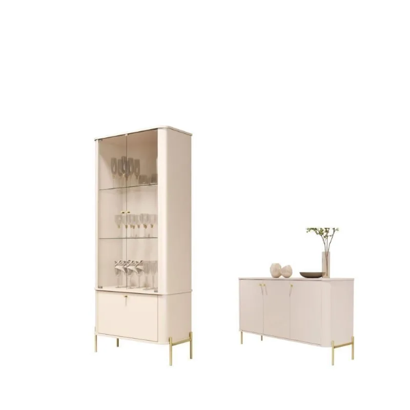 Conjunto Buffet E Cristaleira Lirio Off White Dourado
