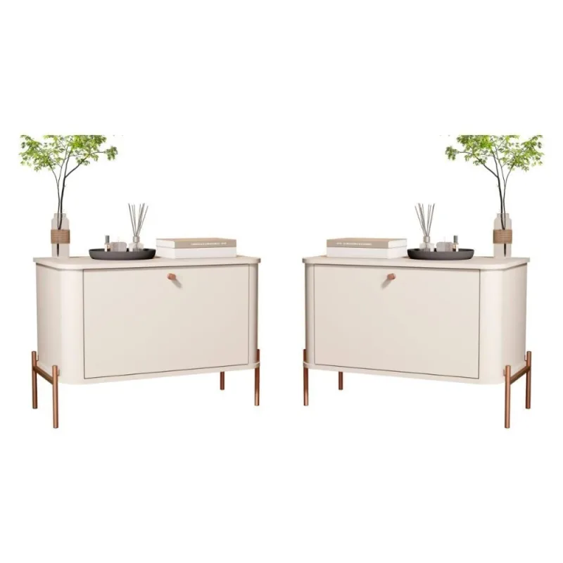 Conjunto Mesa De Cabeceira Albania Off White Bronze - OUTRAS
