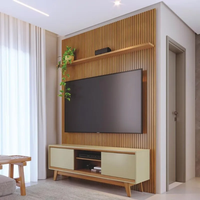 Conjunto Painel E Rack Moonshadow Cumaru Opala - OUTRAS - Móveis