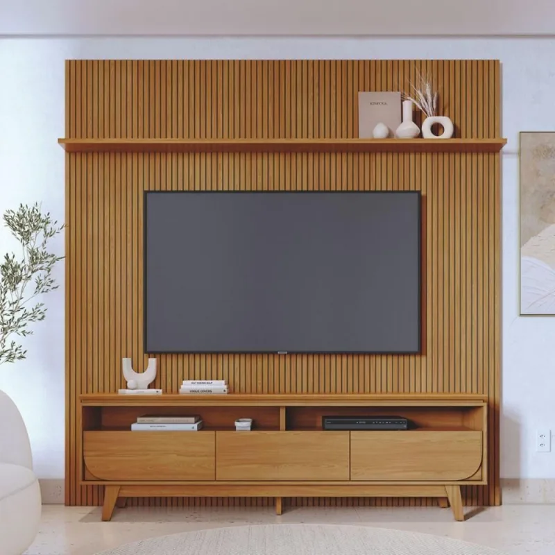 Conjunto Painel E Rack Coimbra Cumaru - Casah - Móveis