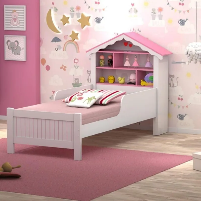 Cama Solteiro William Branco-rosa