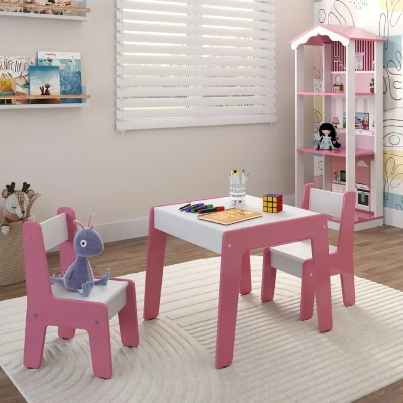 Conjunto De Mesa Com 2 Cadeiras Goiania Branco-rosa