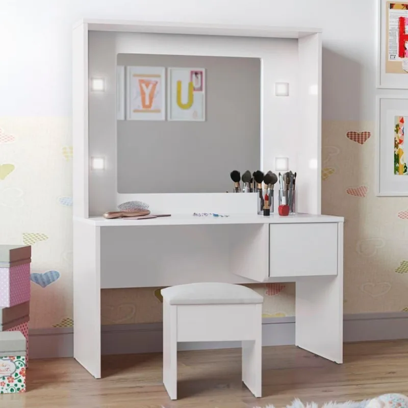 Penteadeira Infantil Barranquilla com LED MDF-MDP Branco Casah - Casah - Móveis