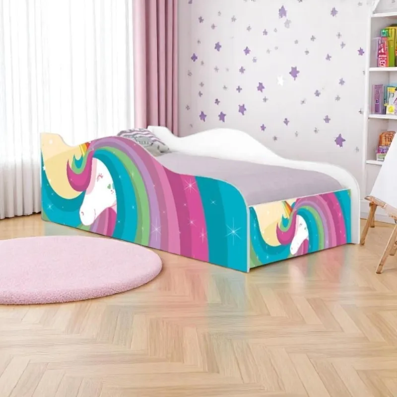 Cama Carro Solteiro Joy Unicórnio Arco íris Solteiro