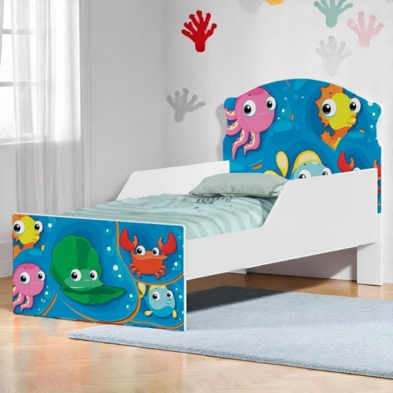 Cama Infantil Tick Fundo do Mar Peixinhos em MDF Branco Casah - Casah - Móveis