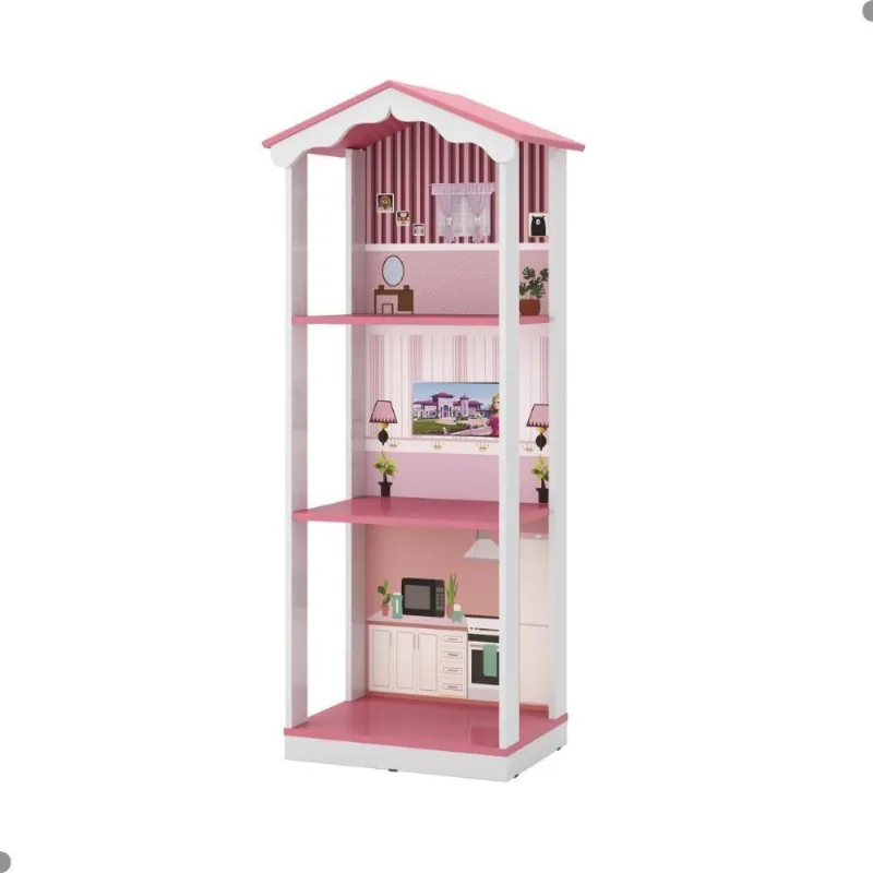 Casa De Boneca Adesivada 3 Cômodos Iráclio Branco Rosa