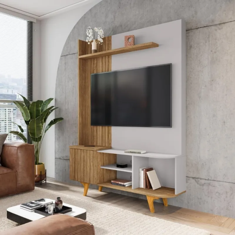 Home Para Tv 55 Polegadas Caraiva Cinamomo Fresado Off-white - OUTRAS - Tv E Vídeo