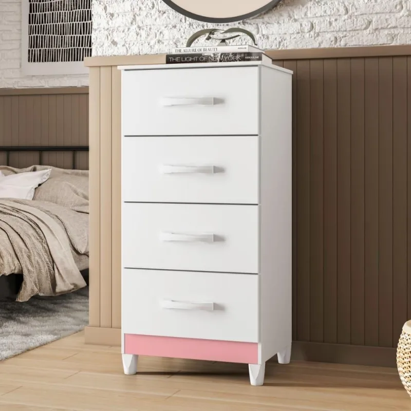 Cômoda Síria 4 Gavetas Branco Rosa para Organizar e Decorar - OUTRAS