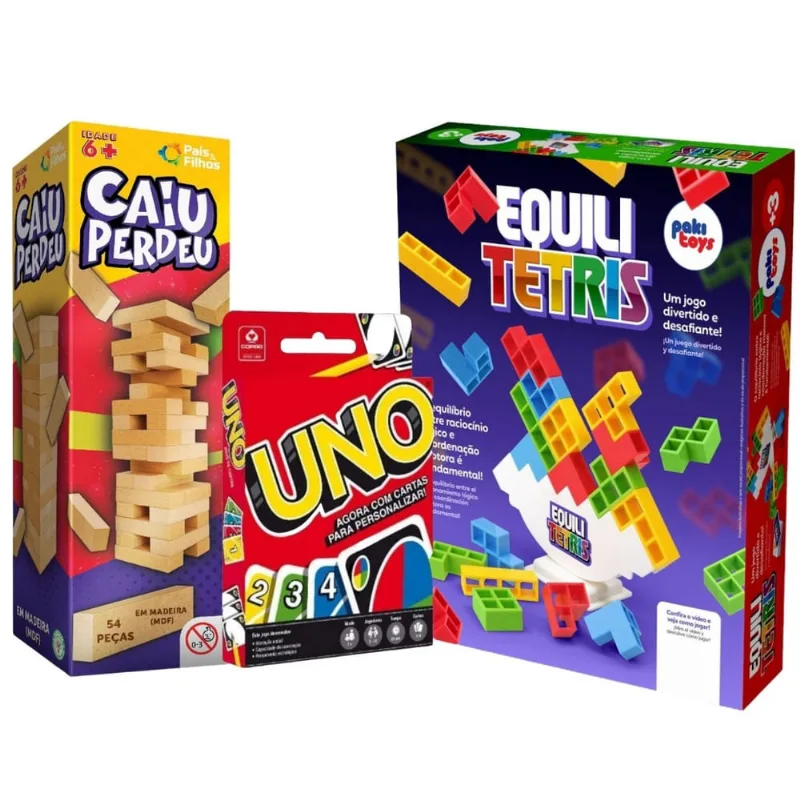 Brinquedo Equili Tetris Uno Baralho Torre Caiu Perdeu Montar