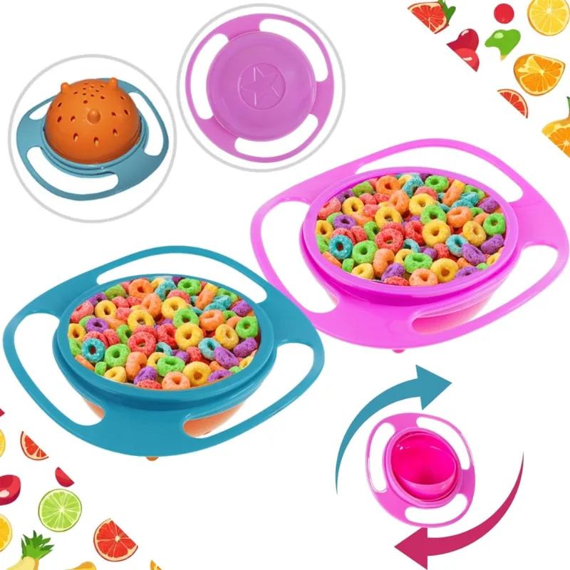 Prato Infantil Mágico Bebê Não Derrama Gira Bow Pratinho 360 Treinamento Alimentação Baby Giratório Aprendizagem Sem bpa