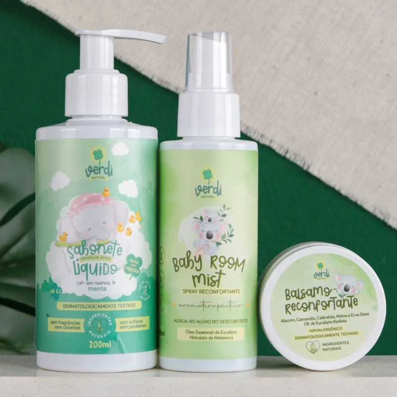 Sabonete Líquido Menta + Baby Room + Pomada Bálsamo Xô Gripe Alívio 100% Natural Gripe Tosse Resfriado Vegano Relaxante