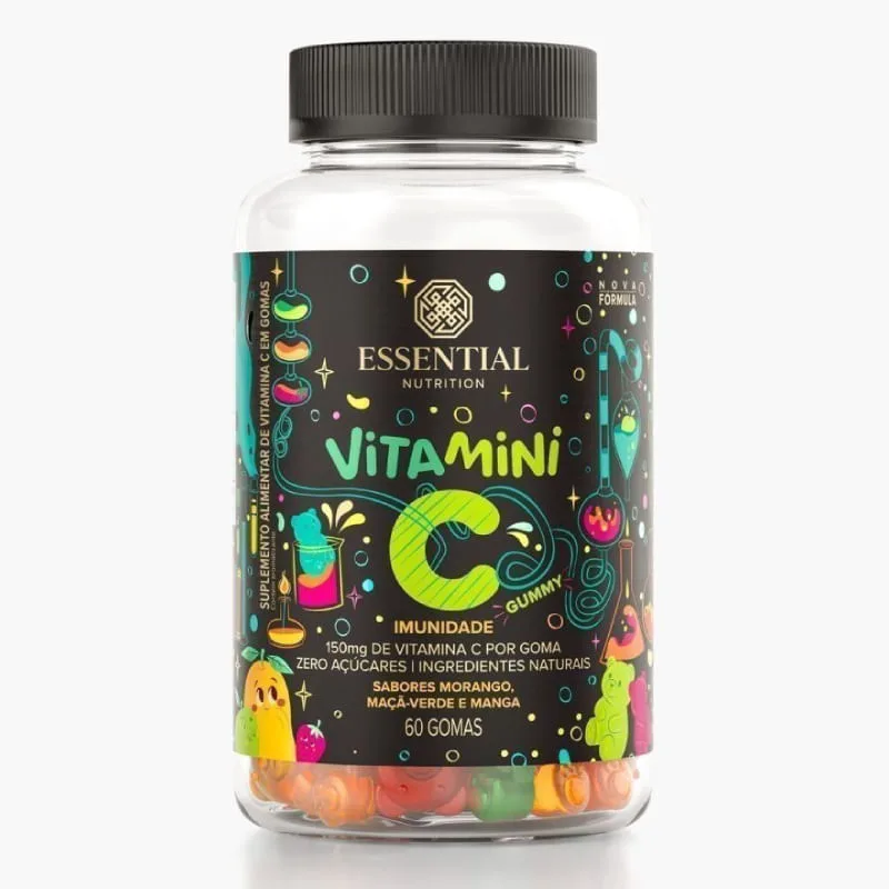 Vitamini C Gummy Morango Maçã Verde e Manga Essential Nutrition 60 Gomas - Essential Nutrition - Suplementos