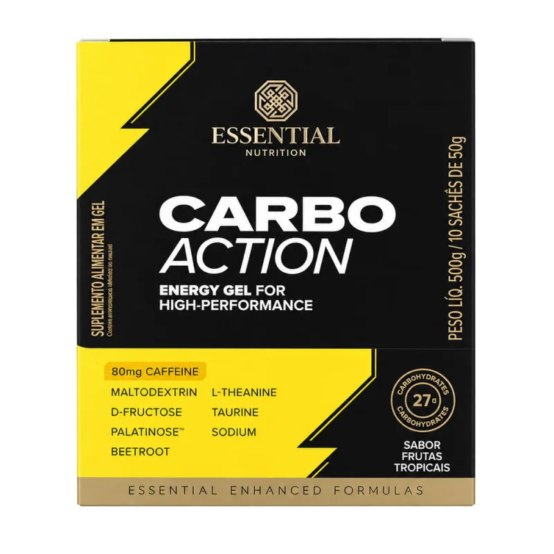 Suplemento Alimentar em Gel Carbo Action Essential Nutrition sabor Frutas Tropicais 10 Sachês de 50g Cada - ESSENTIAL NUTRITION