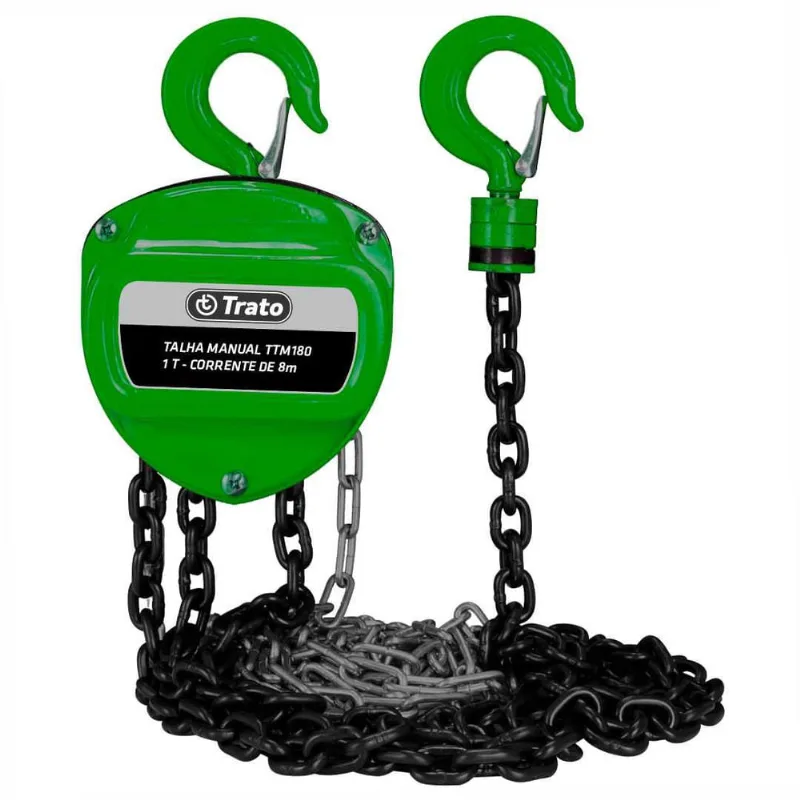 Talha Manual 1 Tonelada 1000 Kg Com Corrente 8 Metros Trato