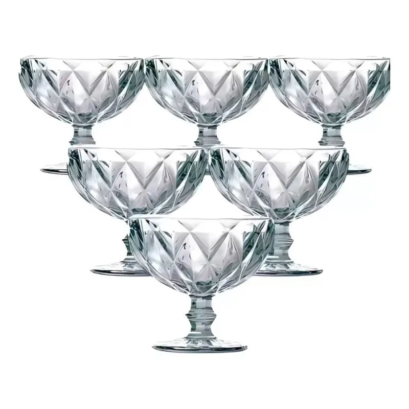Conjunto de Taças para Sobremesa Diamante Bico de Jaca 325ML em Vidro Transparente 6 Peças 123 Útil - 123util