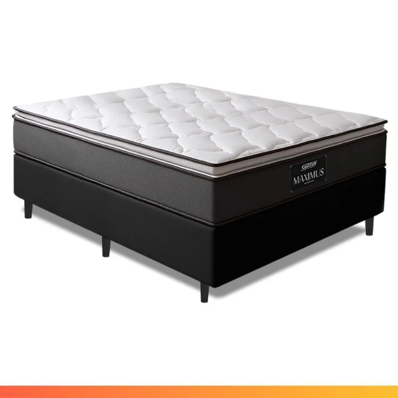 Cama Box King Gazin Colchão Molas Ensacadas Pillow Top Maximus 193x203x66cm Cinza/Preto Cinza/Branco