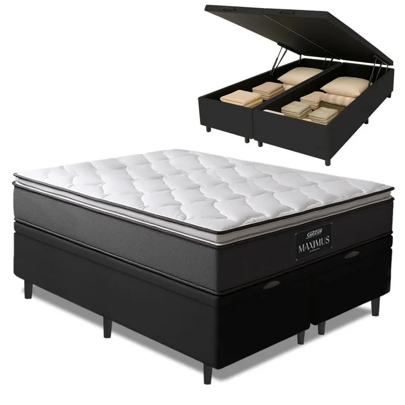 Cama Box Baú Casal King Colchão Gazin Molas Ensacadas Pillow Maximus Cinza/Preto 193x203x65cm - Não Disponível - Móveis