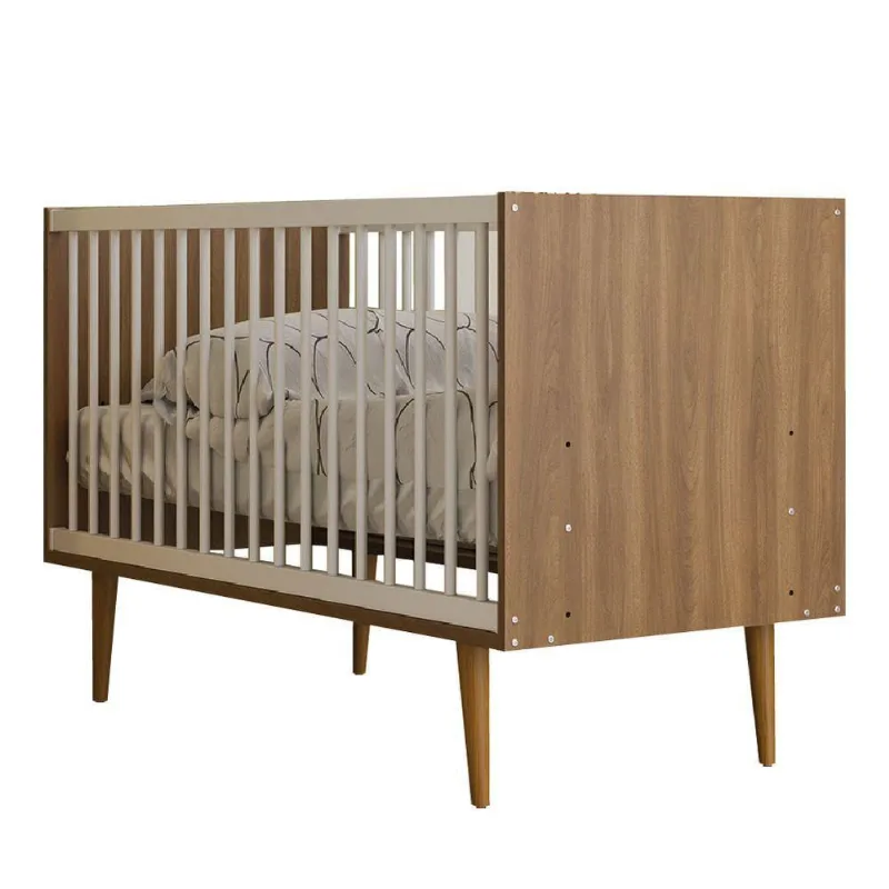 Berço Americano 66cmx133cm Infantil Para Quarto Bebê Encanto Batrol Nogal-bco
