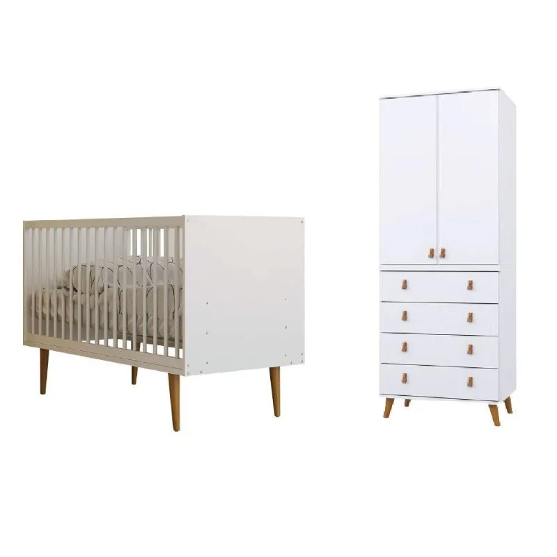 Dormitório Infantil Completo Berço Americano E Guarda Roupas Branco Encanto Batrol Branco