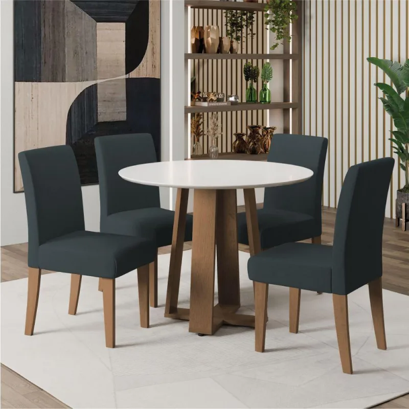 Conjunto De Mesa Sala De Jantar Athenas 4 Cadeiras Trieste - dobuê movelaria - Móveis