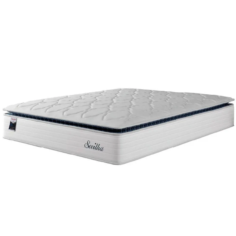 Colchão Casal Molas Ensacadas Com Pillow Sevilha 138x188x33cm Branco/cinza Hellen-suporta Até 150kg Por Pessoa Branco
