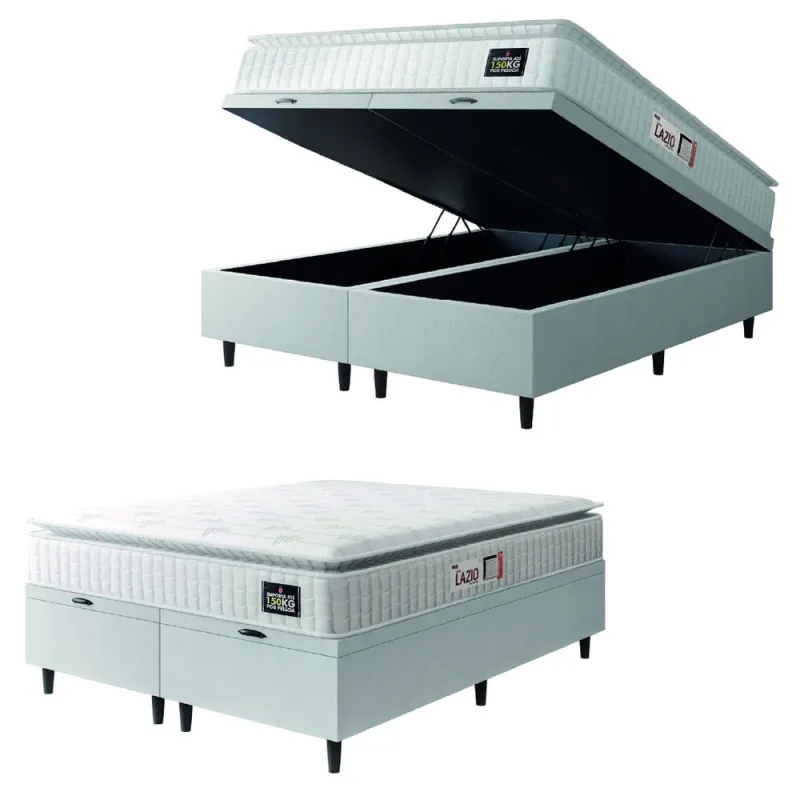 Cama Box Baú Casal Queen Colchão Espuma D45 Lazio Pillow Top 158x198x65cm Branco Hellen - Hellen