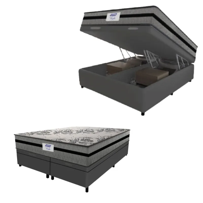 Cama Box Baú Casal Queen Colchão Gazin Com Molas Ensacadas Rubi 158x198x73cm Suede - Não Disponível