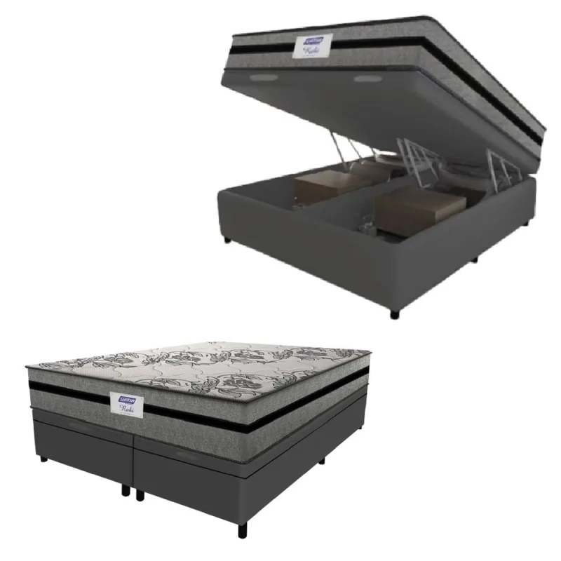 Cama Box Baú Casal King Colchão Gazin Com Molas Ensacadas Rubi 193x203x73cm Suede - Não Disponível