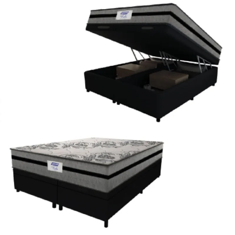 Cama Box Baú Casal King Colchão Gazin Com Molas Ensacadas Rubi 193x203x73cm Suede - Não Disponível - Móveis