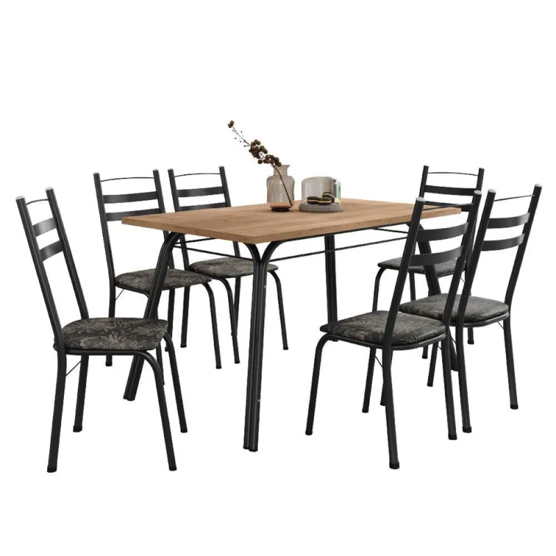 Conjunto De Mesa Sala De Jantar Com 6 Cadeiras Tubular - Artefamol
