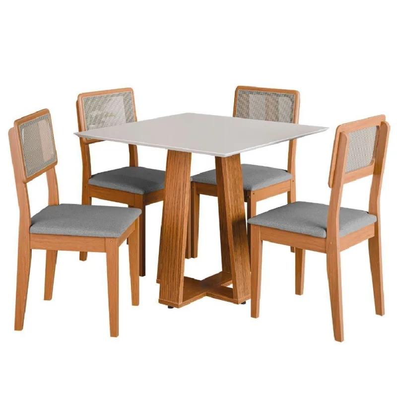 Conjunto Sala De Jantar Mesa Athenas Quadrada 4 Cadeiras Santiago Dobuê Madeirado Cinza - Dobuê Movelaria - Móveis