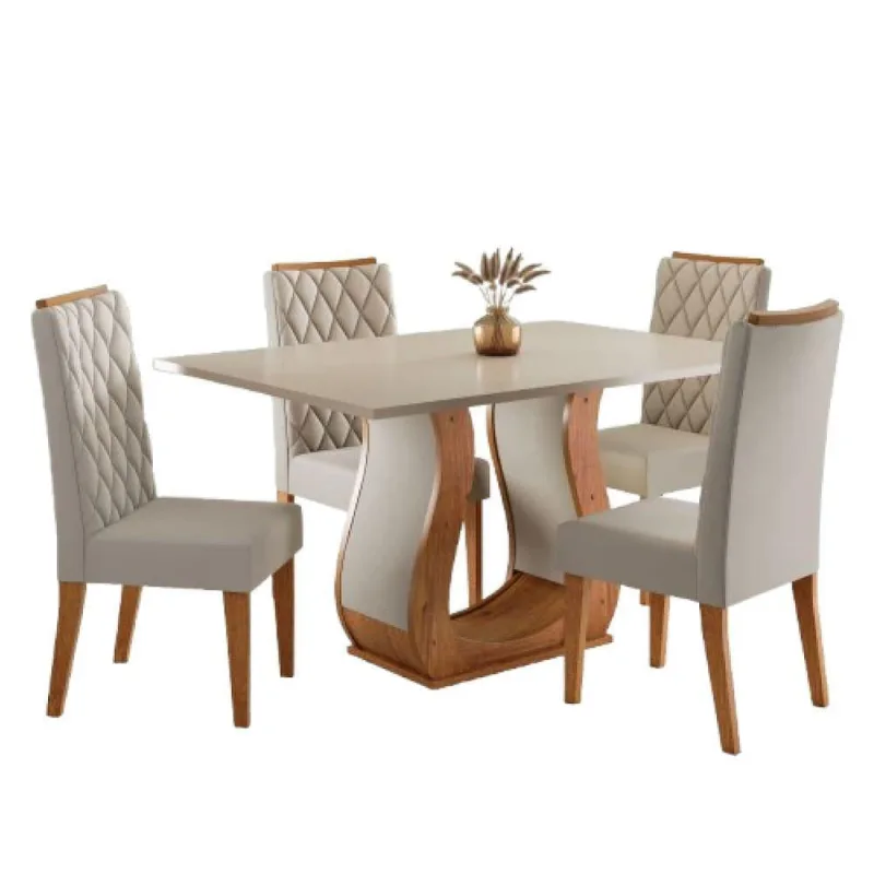 Conjunto De Mesa Sala De Jantar 1,20m 4 Cadeiras Veneto Veludo Viero Madeirado - Viero Móveis - Móveis