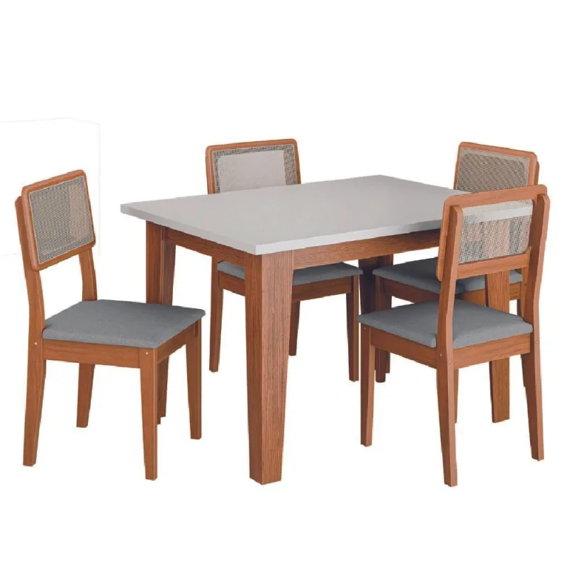 Conjunto Sala De Jantar Mesa Miami 1,20m 4 Cadeiras Santiago Dobuê Madeirado / Cinza - Dobuê Movelaria - Móveis