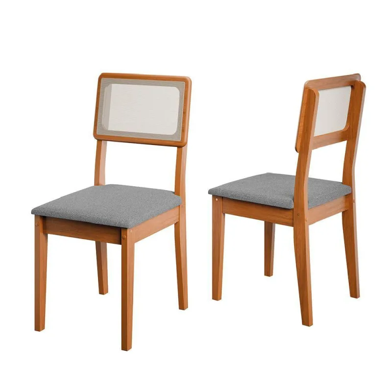 Conjunto 2 Cadeiras Encosto Em Tela Sala De Jantar Santiago Dobuê Madeirado / Cinza - dobuê movelaria - Móveis