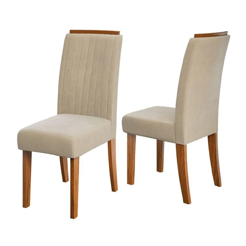 Conjunto De 2 Cadeiras Estofada Sala De Jantar Grécia Dobuê Madeirado / Bege - Dobuê Movelaria - Utilidades Domesticas