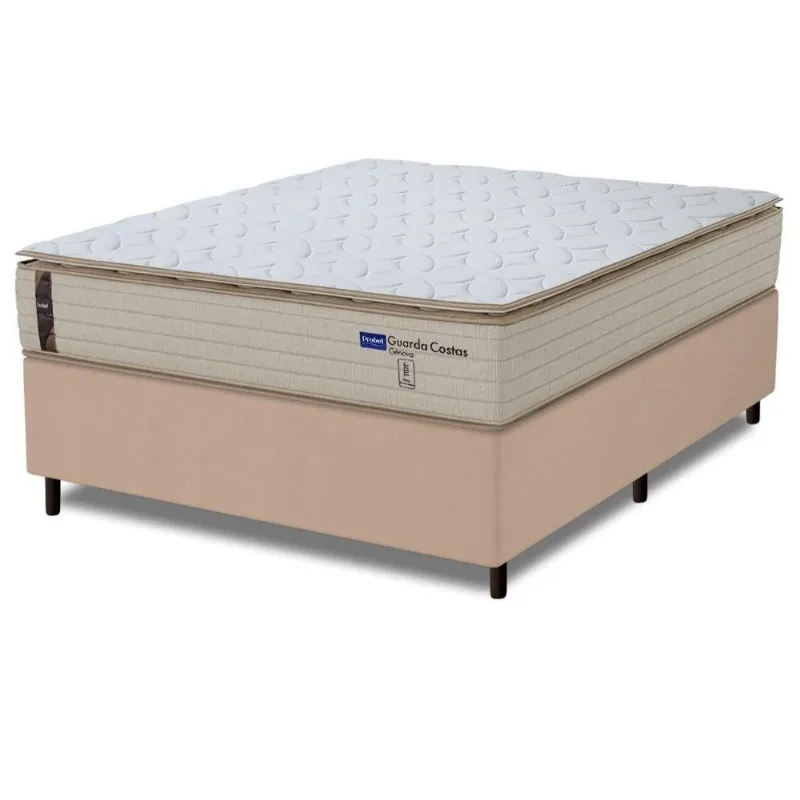 Cama Box King Probel Molas Ensacadas Pillow Top 193x203x68cm Guarda Costas Genova Branco/bege Branco / Bege