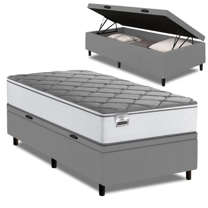 Cama Box Baú Solteiro Real Max Force Softgel 88x188x68cm Branco/Cinza