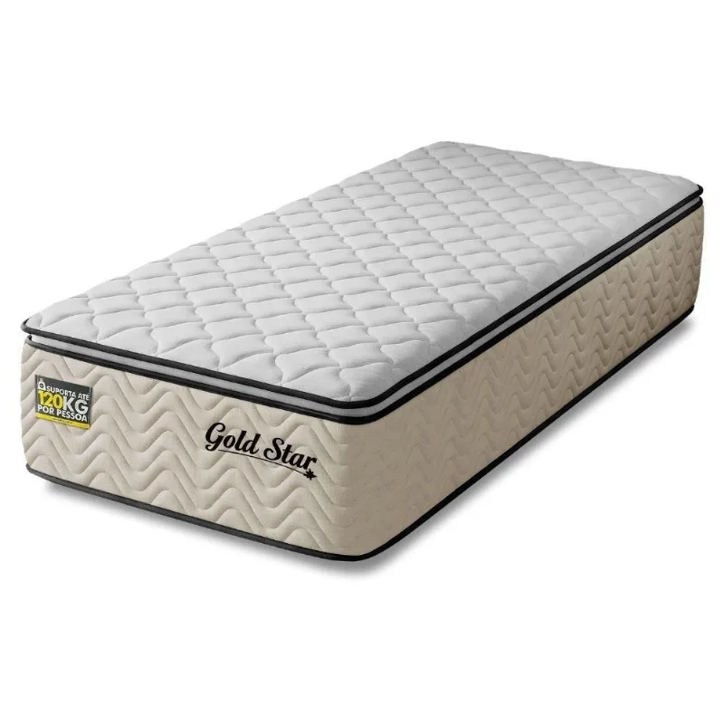 Colchão Solteiro Molas Ensacadas Gold Star D26 Pillow Top 88x188CM Bege Hellen