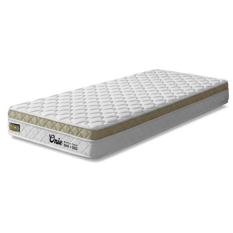 Colchão Solteiro Espuma Ortopédica D45 Euro Pillow 88x188x20CM Branco e Bege Hellen Estofados
