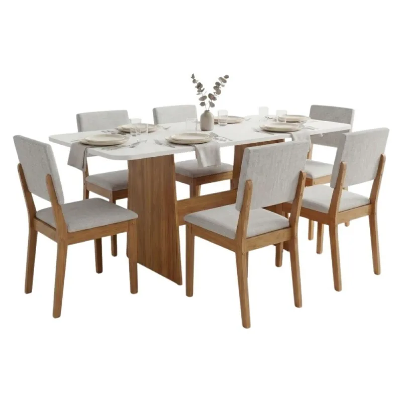 Conjunto Sala de Jantar Maira 6 Lugares Tampo MDF Pintura UV Madeirado Bege 160cm Viero Móveis - Viero Móveis - Móveis