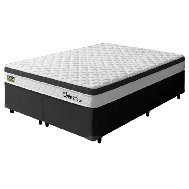 Cama Box Queen Onix Euro Pillow Espuma Ortopédica Tecido Jacquard Branco Preto Hellen - Hellen Estofados e Colchões - Colchões