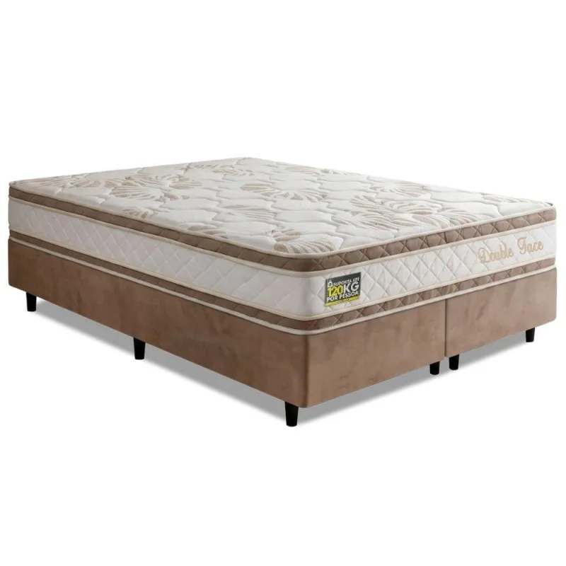 Cama Box King Cama Box King Molas Ensacadas D33 Double Face Branco e Bege Hellen Estofados - Hellen Estofados e Colchões