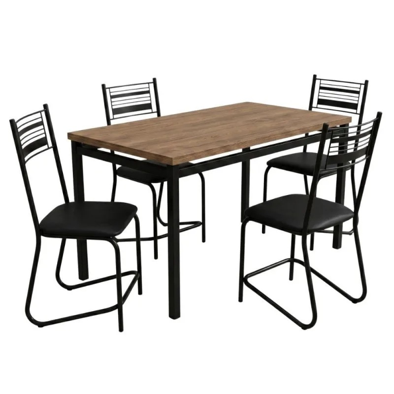 Conjunto de Mesa de Jantar Atlanta 4 Lugares Tampo em MDF Amadeirado 136CM Artefamol Móveis - artefamol