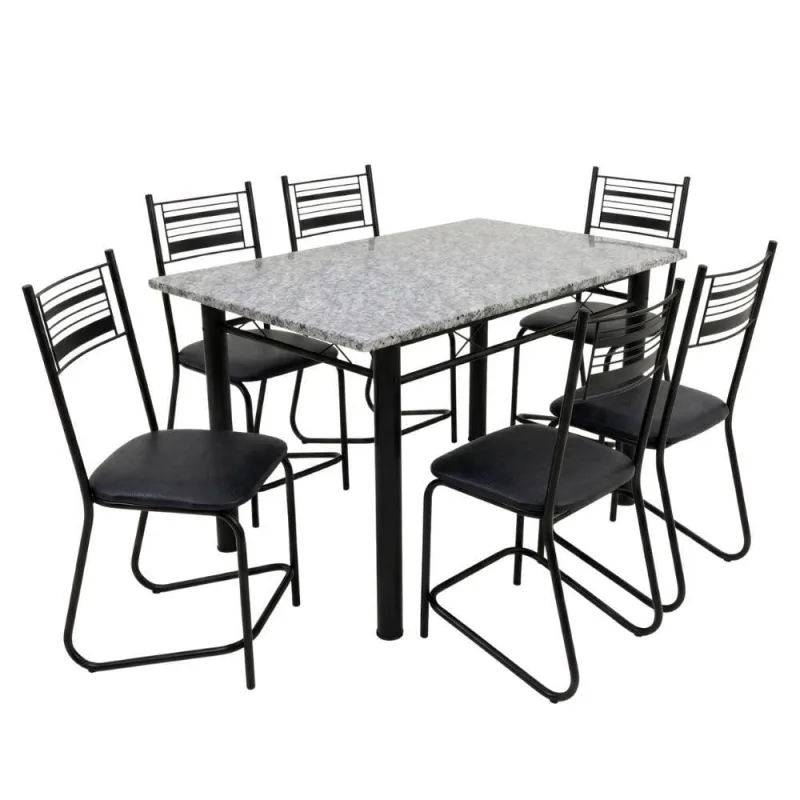 Conjunto de Mesa de Jantar Atlanta 6 Lugares Tampo em Granito Preto 140CM Artefamol Móveis - artefamol