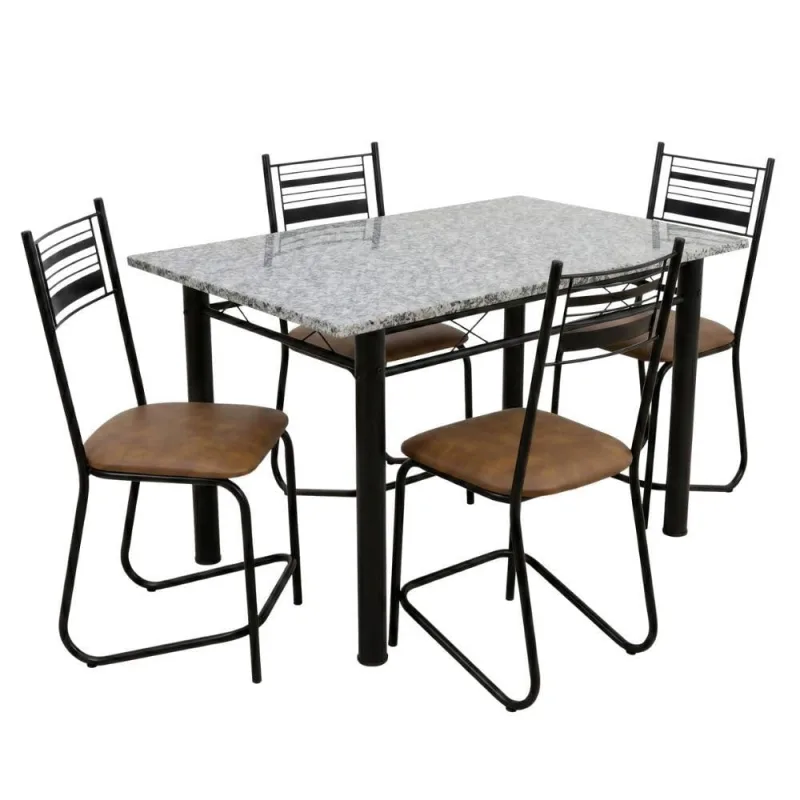 Conjunto de Mesa Sala de Jantar Atlanta 4 Lugares Tampo em Granito Preto e Caramelo 120CM Artefamol - artefamol