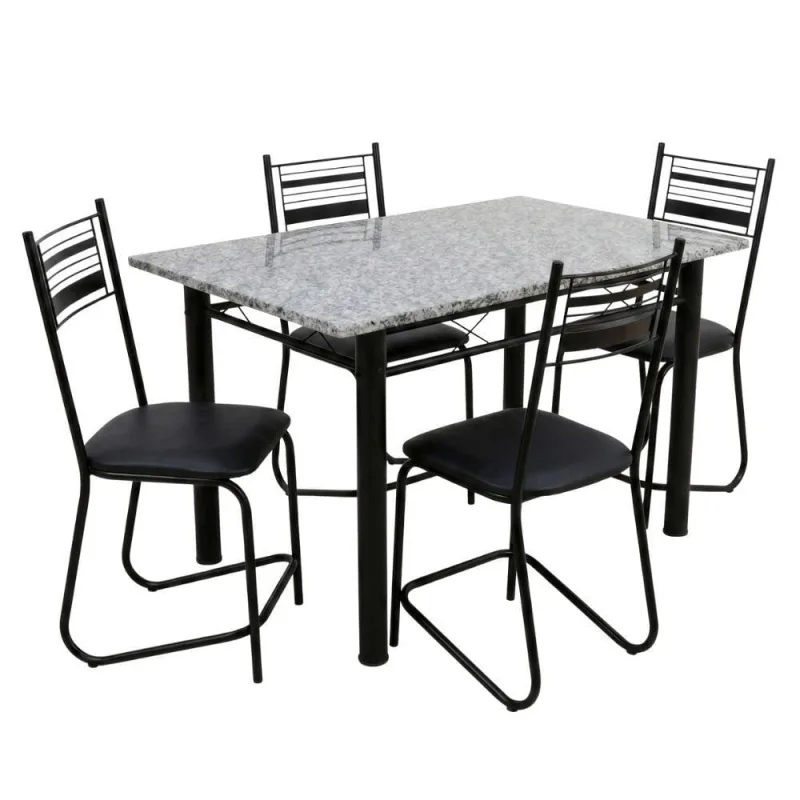 Conjunto de Jantar Atlanta 4 Lugares Tampo em Granito com Cadeiras Estofadas Preto 120CM Artefamol - artefamol