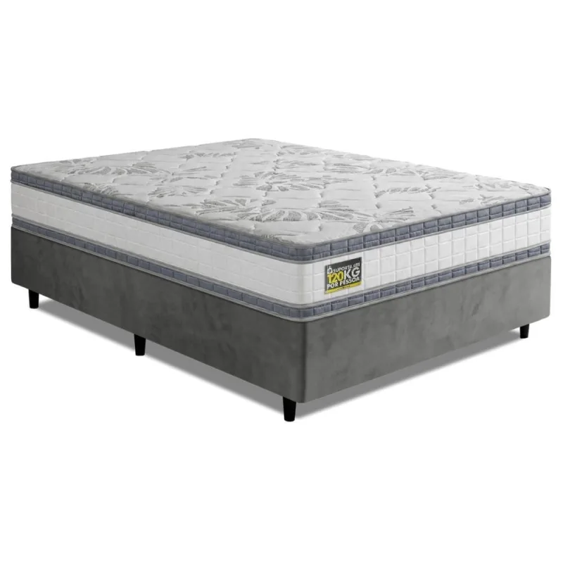 Cama Box com Colchão Queen Cama Box Desmontável Espuma D33 Double Face Molas Ensacadas Branco - Hellen Estofados e Colchões - Colchões