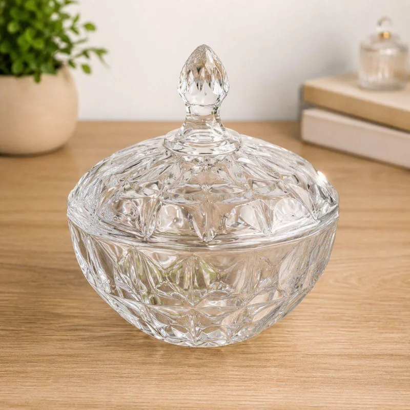Bomboniere Diamond De Vidro Para Doces Com Tampa Transparente Fratelli 19,5cm - Não Informado - Utilidades Domesticas
