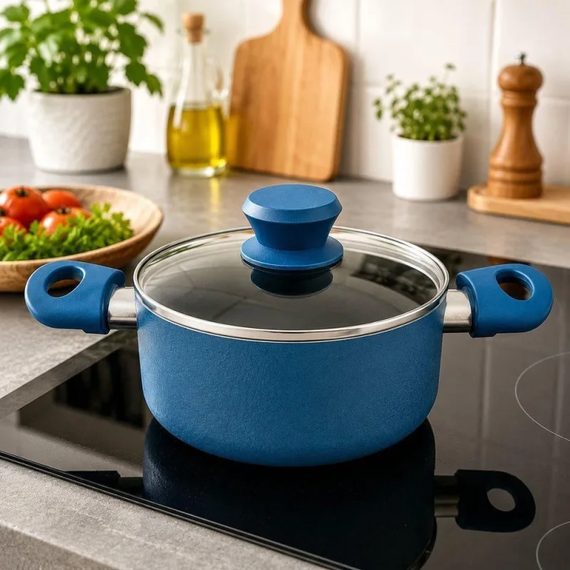 Panela Max Chefe Blue Antiaderente Alumínio Revestido de Cerâmico com Tampa Vidro Temperado Azul - FRATELLI