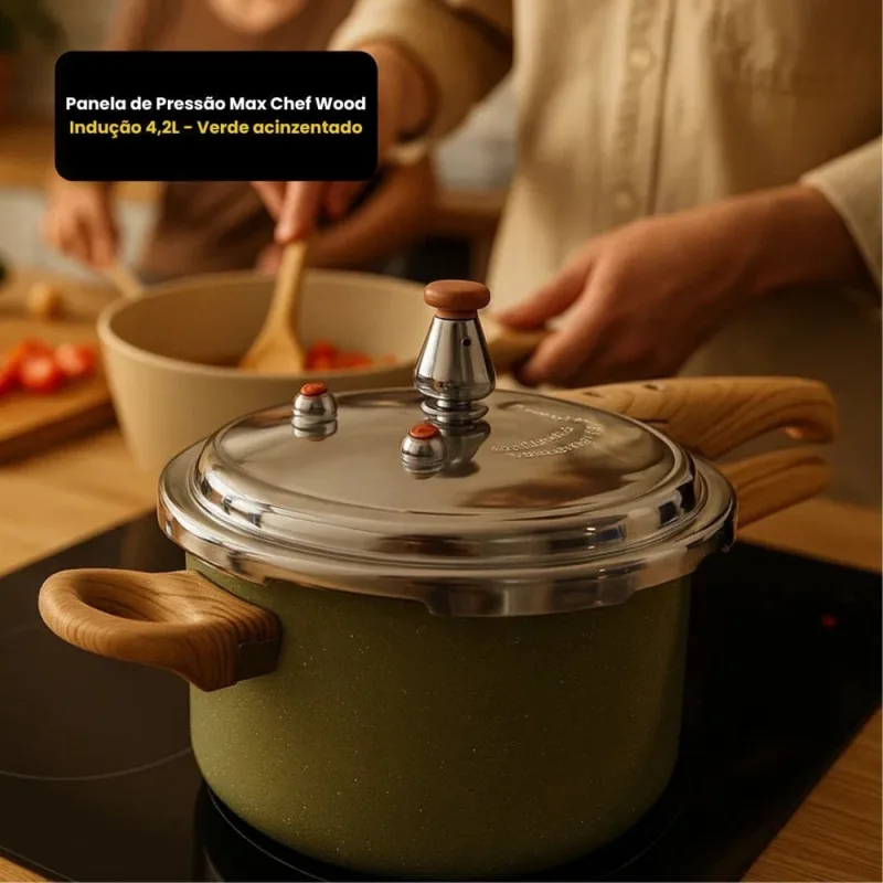 Panela de Pressão Max Chef Wood Indução 4,2L - Verde acinzentado - FRATELLI